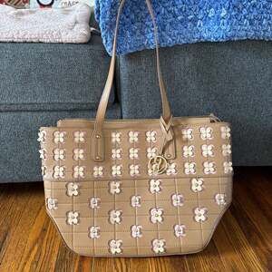 Nine West Camel & Pink Floral Shoulder Bag Handbag Tote